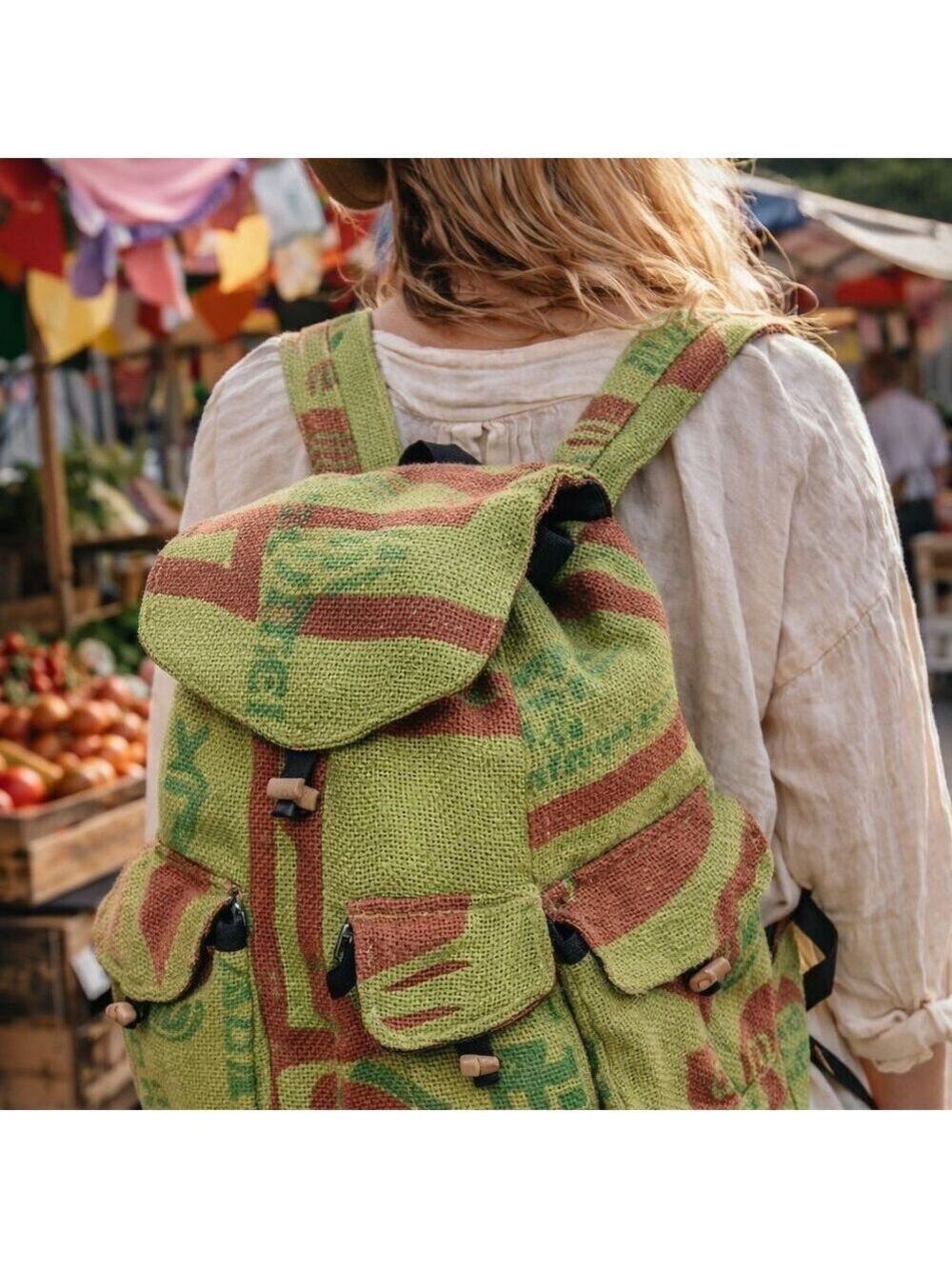 🌿 Earth Divas Fair Trade Backpack – Recycled Rice Bag | Handmade in Nepal